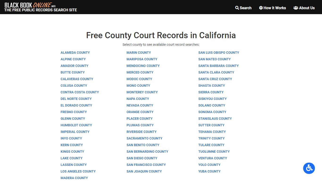 Free California County Court Record Search | Black Book Online